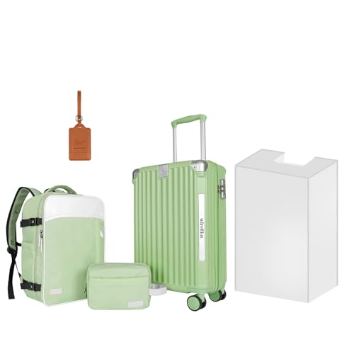 WireHot 22x14x9 Airline Approved Vintage Style Carry On Luggage with Backpack Sets, ABS+PC Hardshell Small 20 inch Retro Suitcase with Protective Cover & Luggage Tag (Avocado Green, 20in/BP/TB)