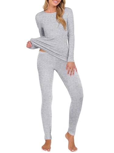ANRABESS Thermal Underwear for Women Long Johns Fleece Lined Base Layer Pajama Set Cold Weather Top Bottom Winter Clothing Grey Small