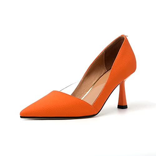 TinaCus Genuine Leather Women's Handmade Pointy Toe Kitten Heel Slip On Loafer Pumps