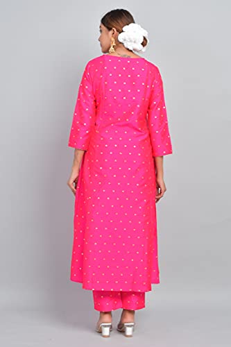 Image of Riara Art Silk Women Long Anarkali Kurti with Pant Polka Dot A-line Ladies Ethnic Wear Dress