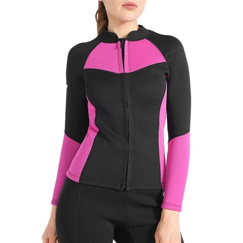 Chaqueta para mujer de neopreno 1.5mm con mangas largas para deportes acuáticos como surf y buceo (rosa, talla grande)