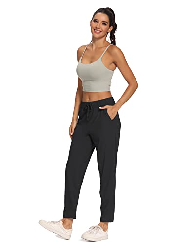 Willit Women's Golf Travel Pants Lounge Sweatpants 7/8 Athletic Pants Quick Dry On The Fly Pants Black S