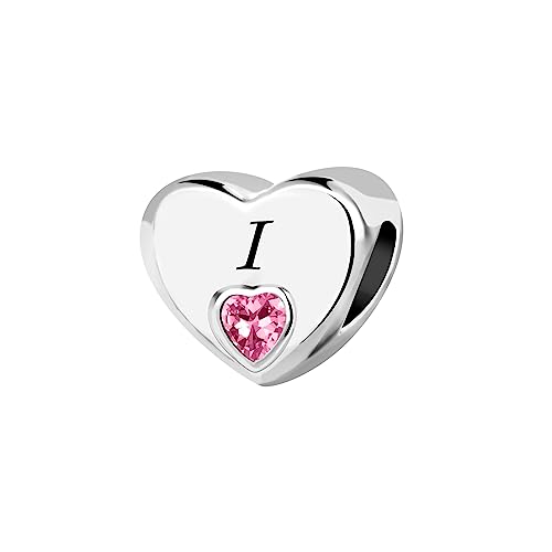 KunBead Initial A-Z Letter Love Pink Heart Alphabet Bead Charms Compatible with Pandora Charm Bracelets for Women