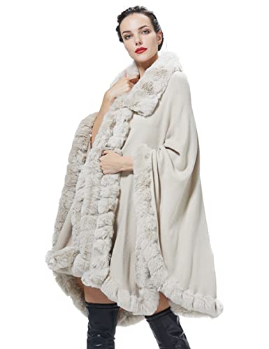 BEAUTELICATE Cape Manteau Fausse Fourrure Châle Étole Femme Tricoté Poncho Cardigan Grande Taille pour Automne Hiver Mariage Soirée Mariée Demoiselle...