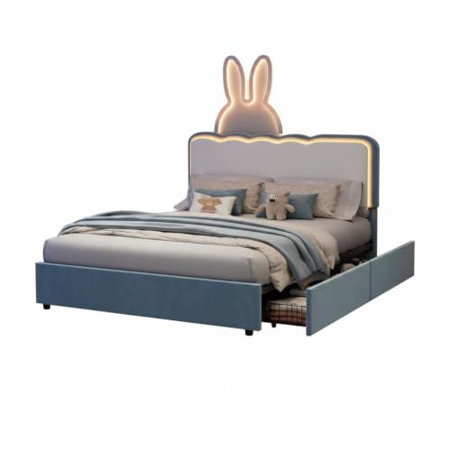 Image of Garvee Irregular Wave LED 2-Drawer Soft Upholstered Bed, Soft Padding