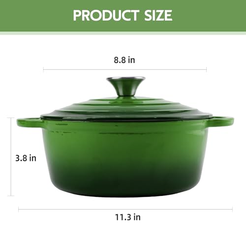 Image of 3 Quart Dutch Oven Enameled Cast Iron with Lid - Big Dual Handles - Oven Safe up to 500F - Classic Round Pot for Versatile Cooking Green