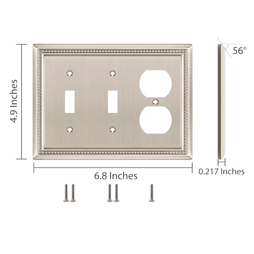 Image of Sunken Pearls Heavy Duty Decorative Wall Plate Switch Plate Outlet Cover (Double Toggle /Single Duplex, Satin Nickel)