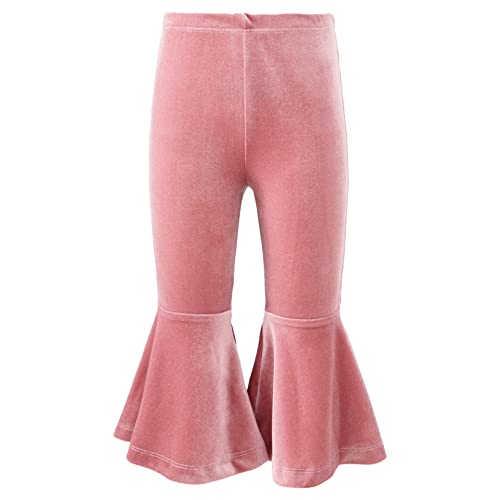 YEAHDOR Kids Toddler Baby Girl Flare Pants Velvet Bell Bottom Ruffle Leggings Trouser Fall Clothes Pink 5-6 Years