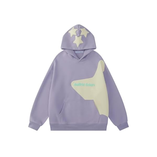 Aelfric Eden Star Graphic Hoodies Purple Print Hoodie Unisex Oversized Hooded Sweatshirt Long Sleeve Pocket Pullover