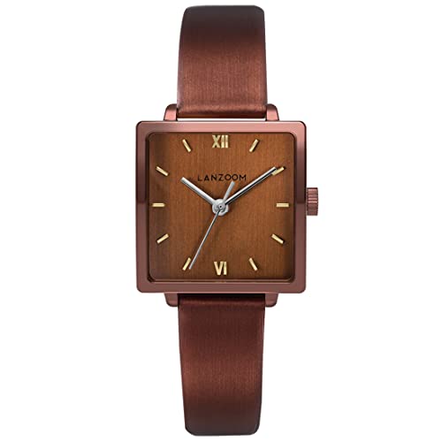 LANZOOM Women's Brown Silk Satin Leather Strap Square Dial Watch - Gift for Holidays and Special Occasions for Mom, Wife, or Girlfriend. -  Lemory05