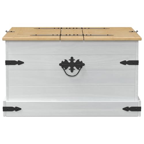 Boîte de rangement en pin blanc 78x78x45 cm de style rustique - 5