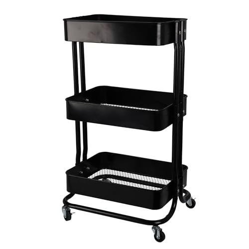 WELL HOME MOBILIARIO & DECORACIÓN Carro de Cocina de Hierro en Negro con Ruedas y 3 cajones