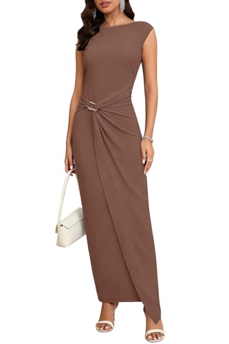 Image of Cocktail Dresses for Women 2026 Summer Formal Bodycon Cap Sleeve Dress Elegant Wedding Guest Party Long Maxi Dress