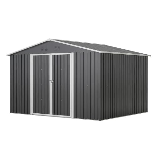 Metalowy domek na narzędzia XXXL 300 x 252 x 191 cm z dachem dwuspadowym – duży domek ogrodowy z drzwiami przesuwnymi i ochroną przed kradzieżą – odporna na warunki atmosferyczne szopa ogrodowa na