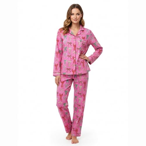 Image of Huar Women Pajama Set, 4 pcs Button Down Vacation Beach Cotton Set, Lounge wear PJ Set For Birthday