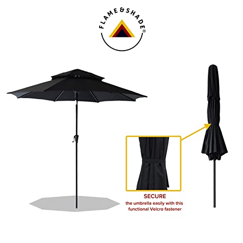 FLAME&SHADE 9 ft Double Top Outdoor Market Patio Table Umbrella with Tilt, Black FLAME&SHADE 9 ft Double Top Outdoor Market Patio Table Umbrella with Tilt, Black