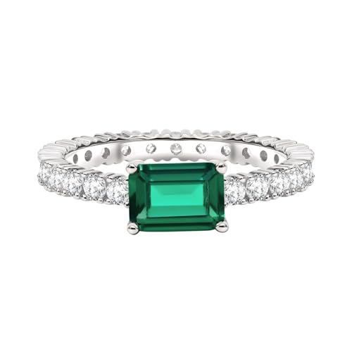 18K White Gold Plated Silver Ring With 1.75 Carat Total Weight Lab Grown Sapphire/Lab Grown Emerald/Lab Grown Ruby, Ring For Women, Gift For Her Jewelry For Women Comes With Gift Box - Size 42