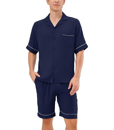 DAVID ARCHY Mens Pajamas Set Short Sleeve Summer Loungewear Soft Lightweight 2 Piece Pj Shorts Set with Pockets