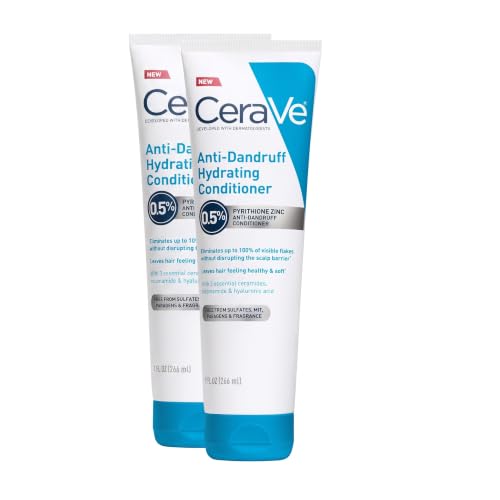 CeraVe Hydrating Anti Dandruff Conditioner,0.5% Pyrithione Zinc Dandruff Treatment With Ceramides,Hyaluronic Acid & Niacinamide,Helps Eliminate Flakes & Reduce Itchy Scalp, Sulfate Free,(Pack of 2)