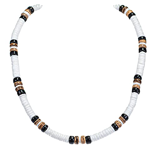 BlueRica Puka Shell Beads with Tiger Brown Coconut Beads Necklace (20 )