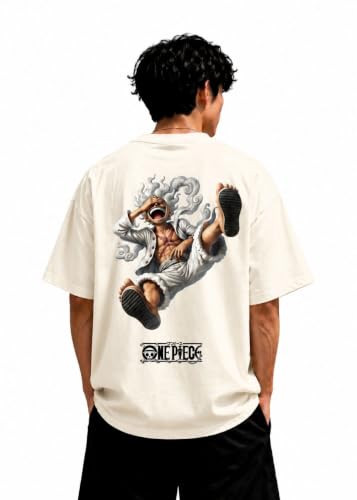 Vaikul Anime Inspired Oversized T-Shirt for Men, Beige - Image 4