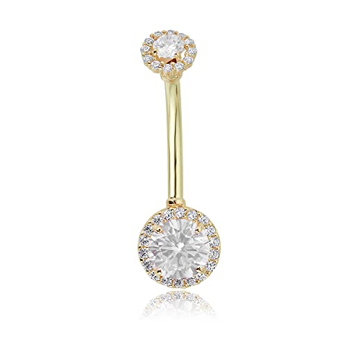 Image of AVORA 10K Gold Simulated Diamond CZ Frame Belly Button Ring Body Jewelry (14 Gauge)