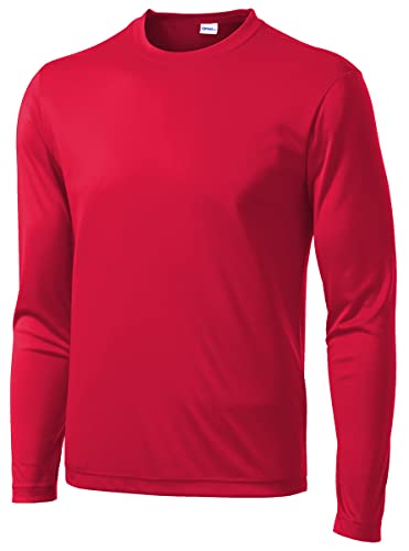 Mens Long Sleeve Moisture Wicking Athletic Shirts Dry Fit Long Sleeve UV Protection Shirts Men for Workout Running Hiking Red