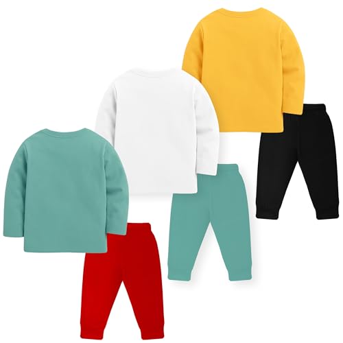 Image of TS LAVI TAVI Trendy Printed Unisex Cotton T-Shirt & Pyjama Set | Full Sleeve Top & Track Pant | Boys & Girls | Pack of 3 | Newborn & Kids