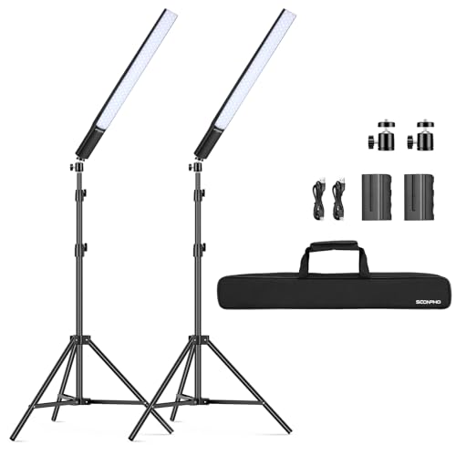 Soonpho Kit de iluminação fotográfica LED RGB P20, 2 peças reguláveis de mão 2500-8500K CRI≥97 40 ef