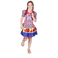 Vestido Infantil Festa Junina São João Com Calção Cor Vermelho e Azul com Flores Arraiá Quadrilha (BR, Idade, 8 Anos, Vermelho e Azul)