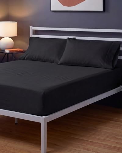 Image of Sleepy Town King Size Bed Sheets - 3 Piece - NO Flat Sheet Included - King Sheet Set - Soft, Comfy & Cooling - Easy Care - Wrinkle & Fade Resistant - Brushed Microfiber - Deep Pocket Sheets (Black)