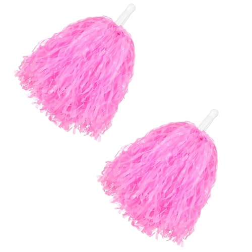 2 Pcs Cheerleading Pom Poms with Handle for Girl Team Spirit Sports Games Dance Outfit (Pink Matte)