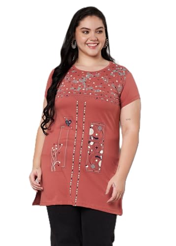 Image of Women Printed Cotton Tshirt with Side Slits & Pocket