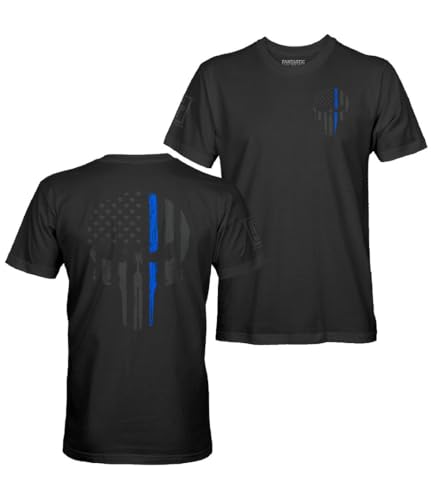 Thin Blue Line Skull USA Flag Support Mens Stealth T-Shirt (Black 2XL)