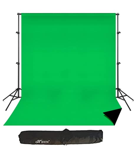 HIFFIN® 2 in 1 Photography Backdrop 8x12ft Green & Black with 9x9ft Backgroud Stand Kit Washable Background Screen Carry Bag, (B01 + 2 in 1 Black & Green Backdrop)