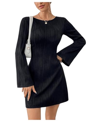SweatyRocks Damen Kleid Langarm Rückenfreie Kleider Kurz A Linien Kleid...