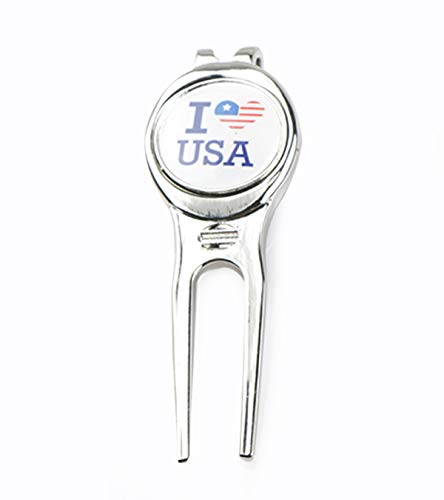 HAIYUE Retro Golf Divot Tool All Metal Zinc Alloy I Love USA Pattern Magnetic Ball Marker