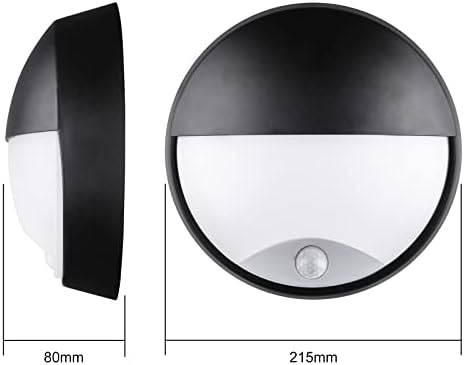 M EGA MEGACUBE 14W LED 4000K IP54 Flush Wall Mounted PIR Sensor Semicircle Bulkhead Light Fixture for Outdoor, Garden, Shed, Porch, Garage, Workshop, Patio, Hallway, Corridor, Workshop etc - Black