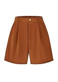 KIRUNDO Shorts for Women Dressy Casual Summer Elastic Waist in The Back Pleated Wide Leg Tailored Work Trouser Shorts (Orange, Medium)