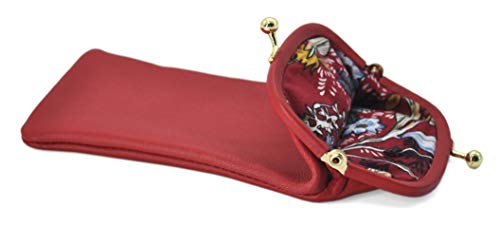 Etui à lunettes de vue ou de soleil en cuir d'agneau véritable, souple et doux (intérieur tissu type Liberty) - Rouge (3) - Fermeture clic clac dorée Cover
