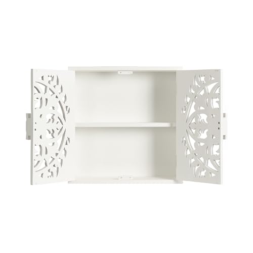 Kate and Laurel Saanvi Traditional Carved Wood Wall Cabinet; 20 x 6 x 20; White; Dimensional Over The Toilet Storage Cabinet for Bathroom Storage and Display by Kate and Laurel - Image 7