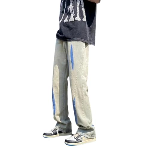 Men Jeans with Pockets Goth Trousers Wide Leg Streetwear Cowboy Pants