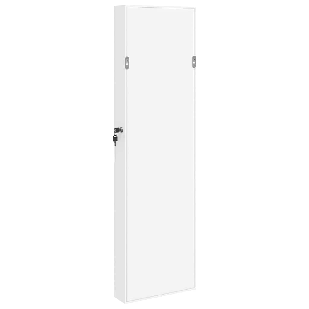 Szafka na biżuterię z lustrem, montaż ścienny, biała, 30 x 8,5 x 106 cm, zamykana szkatułka na biżuterię z materiału drewnopochodnego z dużym lustrem, haczykami i półkami na biżuterię i
