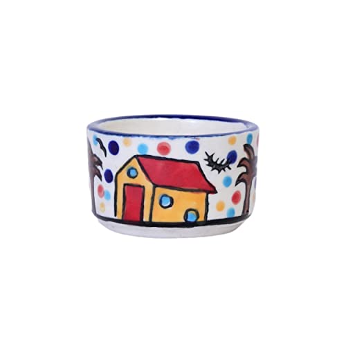 Image of Freakway Handpainted 6 Dips of Hut Ceramic Dip Bowl /Chutney Bowl /Pickle Bowl /Sauce Serving Bowl Set (50 ML, Small, 6-Pieces, Multicolour, Cartoon Shape Round)