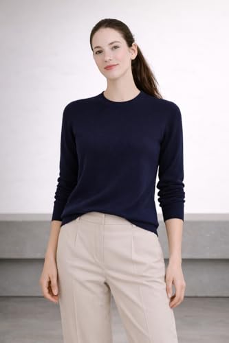 Image of Cashmeren Women's Basic Crewneck Sweater 100% Pure Cashmere Long Sleeve Round Neck Pullover