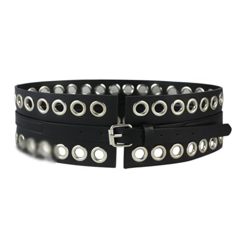 Black Extra Wide Hollowed Out Pin Buckle Peplum Belt Skirt Decorative Waistband