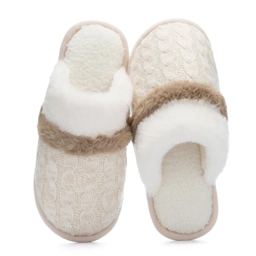 Image of GOEWY Cozy Slippers for Women Indoor and Outdoor Fuzzy House Shoes with Memory Foam Anti-Skid Sole Gifts for Women Mom Ladies