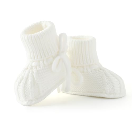 Loyfoky Baby Booties Soft Knit Baby Shoes for Newborn Boys Girls Machine Washable First Walker Boots Cream White 3-6 Months