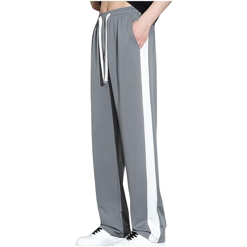 Finelylove Mens Pants Silk Casual Pants Ealstic Waist Drawstring Lounge Pants Wide Leg Baggy Pants Color Block Trousers