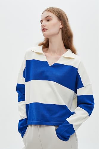 Image of LifeShe Striped Sweater Women V Neck Long Sleeve Pullover Fall Sweaters Loose Oversized Knit Top